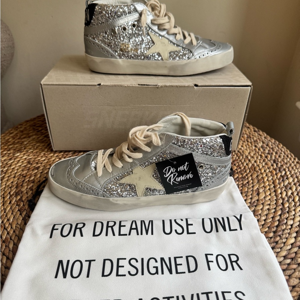*NWT* Golden Goose Silver Glitter High-Top Sneakers with Cream Star